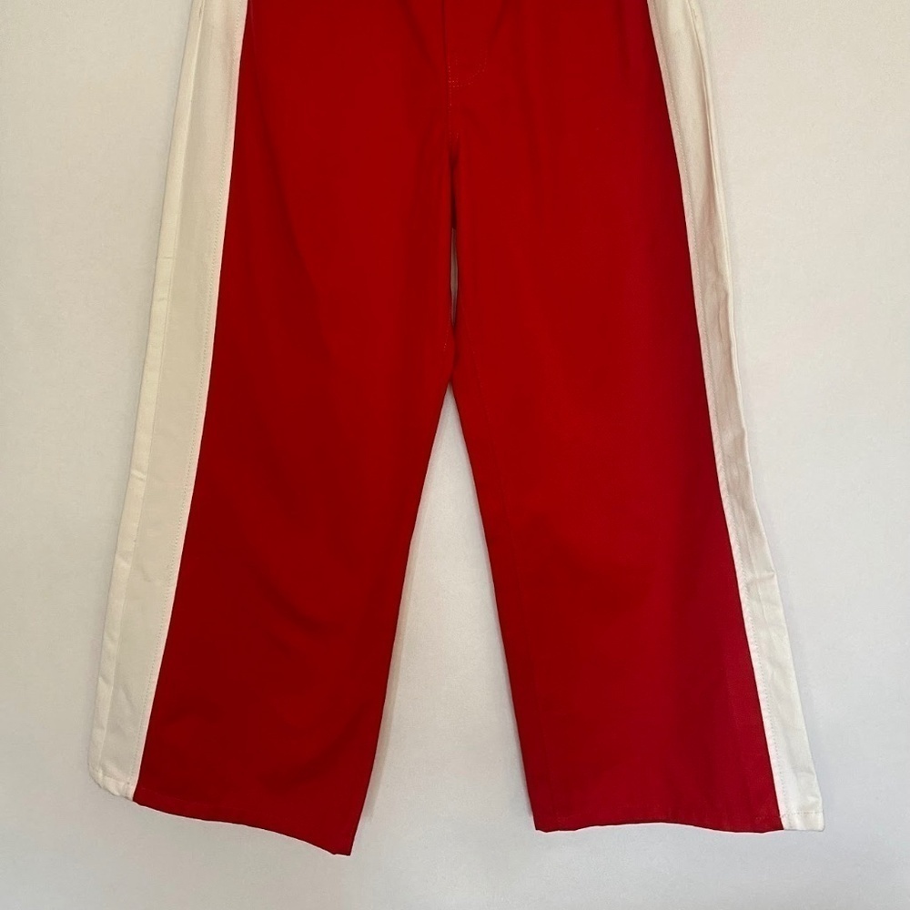 NWOT BLDWN Scarlet Red White Wide Leg High Waist Crop Cotton Pants size 28 NEW - Picture 4 of 5